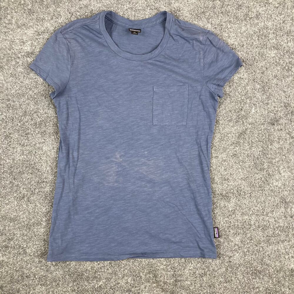 Patagonia T Shirt Womens XS Blue‎ Pocket Logo Graphic Back